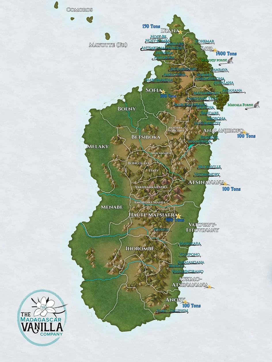 Madagascar vanilla regions — SAVA produces 80% of world supply