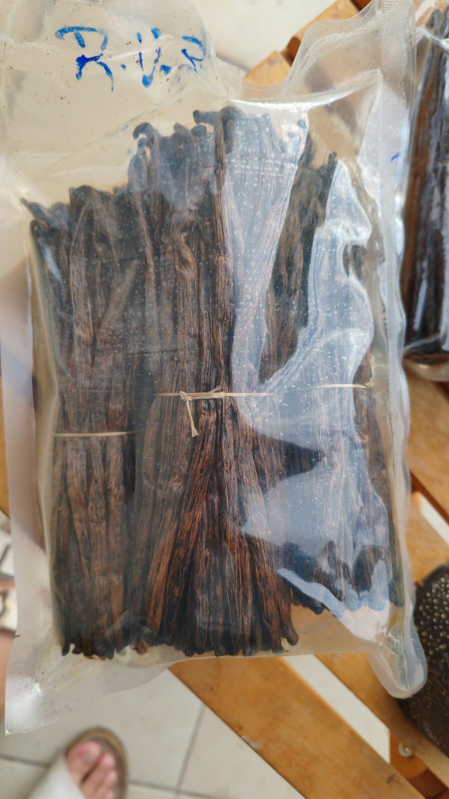 Vanilla in sealed vacuum bags, labeled and ready